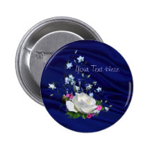 White Rose and Bluebells Bridal Shower Pinback Button