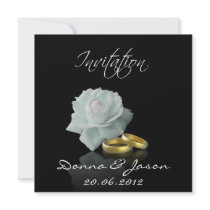 White Rose and Golden Rings - Wedding Invitation