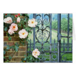 white Rose And Wrought Iron Gate flowers Cards