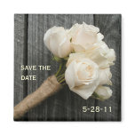 White Rose Bouquet and Barnwood Save The Date magnets