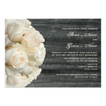 White Rose Bouquet & Barnwood Wedding Announcement