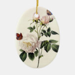 white roses and butterflies, Pierre Joseph Redouté Christmas Ornament