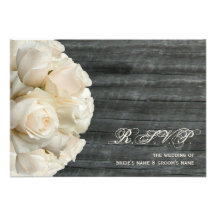 White Roses & Barnwood Wedding Personalized Invitations