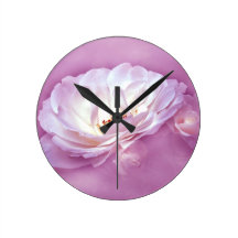 WHITE ROSES - PINK WALLCLOCK
