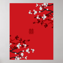 White Sakuras Chinese Wedding Poster