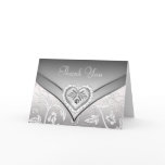 White Silver Diamond Heart Thank You Cards