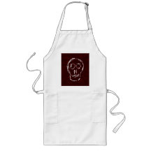 White Skull Sketch. On Red and Black. Apron