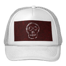 White Skull Sketch. On Red and Black. Mesh Hat