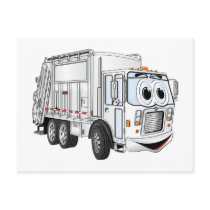 White Smiling Cartoon Garbage Truck Postcards