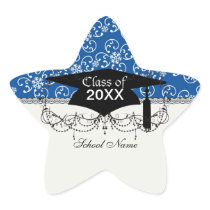 white snowflake damask on winter blue  graduation stickers