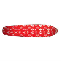 White snowflakes on red skateboards