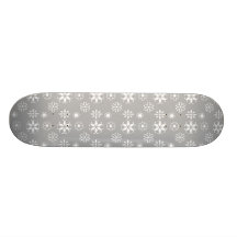 White snowflakes on silver custom skateboard