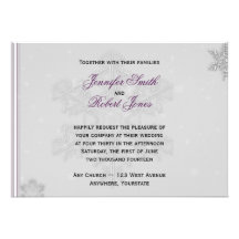 White Snowflakes on Silver with Eggplant Accent Personalized Invitation