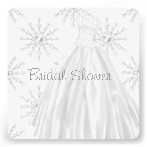 White Snowflakes Wedding Dress Bridal Shower Invite