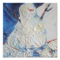 White Snowman on Blue Background Fine Art Poster Photo