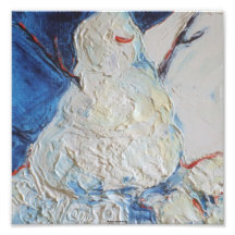 White Snowman on Blue Background Fine Art Poster Photo