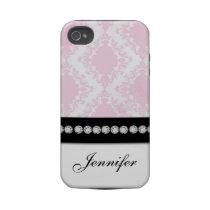 White Soft Pink Damask Pattern iPhone 4 Case