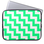 White & Spring Green Stair Step, Diagonal Zigzags Laptop Computer Sleeves