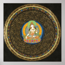 White Tara Mantra Mandala Thangka Poster