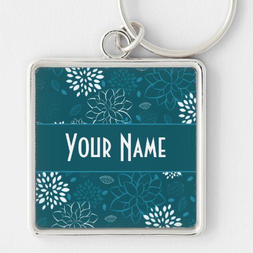 White Teal and Blue Floral Key Chains