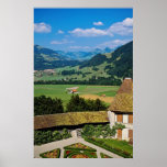 White The flowered courtyard of Gruyere Castle flo Poster