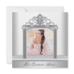 White Tiara White Photo Sweet Quinceanera Custom Announcement