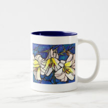 White Tiger Lily Flowers Stained Glass Design Art Coffee Mug
