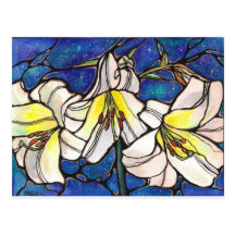 White Tiger Lily Flowers Stained Glass Design Art Post Card