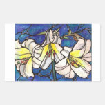 White Tiger Lily Flowers Stained Glass Design Art Rectangle Sticker