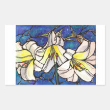 White Tiger Lily Flowers Stained Glass Design Art Rectangle Sticker