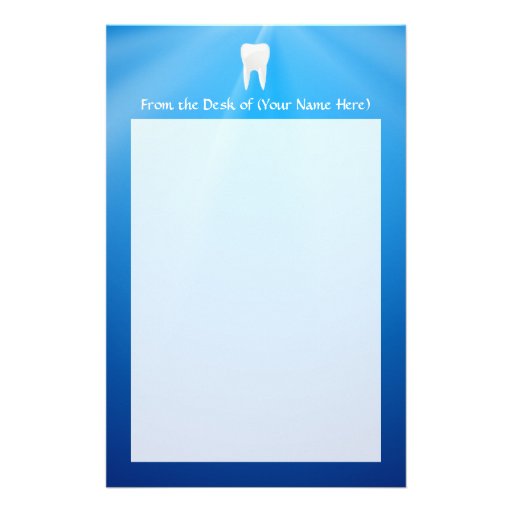 White Tooth on Blue Background Stationery Design