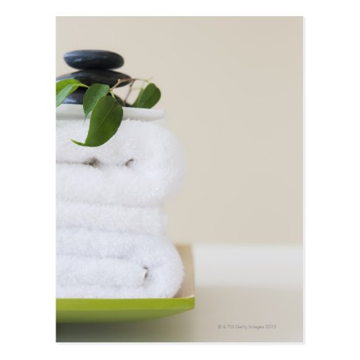 White towels and spa stones post card