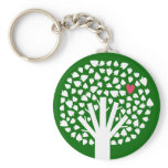 White Tree Silhouette with Heart Leaf Key Chain