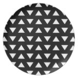 White Triangles on Black. A geometric Pattern. plates