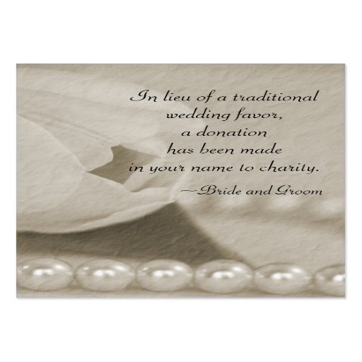 White Tulip and Pearls Wedding Charity Favour Card Business Card Template