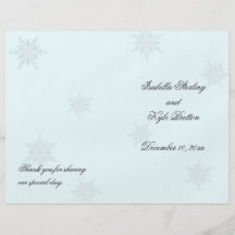White/Turquoise Winter Snowflake Wedding Program Flyer Design