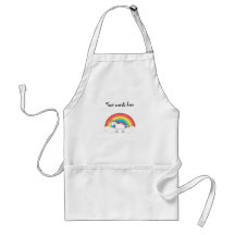 White unicorn on rainbow and clouds aprons