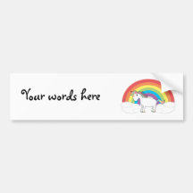 White unicorn on rainbow and clouds bumper stickers