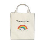White unicorn on rainbow and clouds canvas bags
