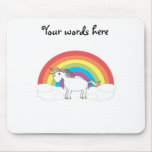White unicorn on rainbow and clouds mouse pad