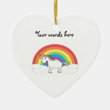 White unicorn on rainbow and clouds christmas ornaments