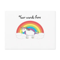 White unicorn on rainbow and clouds post cards