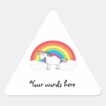 White unicorn on rainbow and clouds triangle sticker
