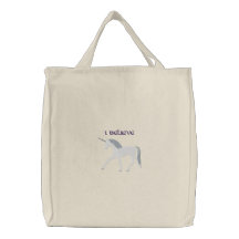 White Unicorn with Purple I Believe Fantasy Design Canvas Bags
