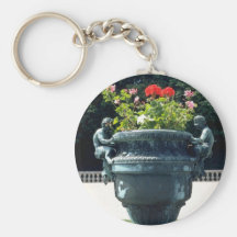 White Urn with fauns and begonias - Versailles, Fr Keychain