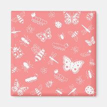 White Vector Bugs & Butterflies (Poppy Red Back) Fridge Magnet