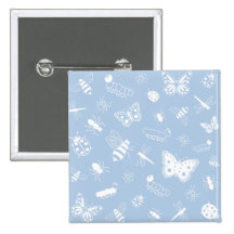 White Vector Bugs & Butterflies (Sky Blue Back) Pinback Buttons