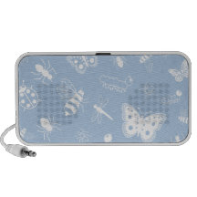 White Vector Bugs & Butterflies (Sky Blue Back) Travelling Speakers