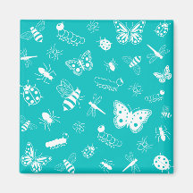 White Vector Bugs & Butterflies (Teal Background) Magnet