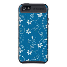 White Vine and Flower Pattern on Blue Covers For iPhone 5